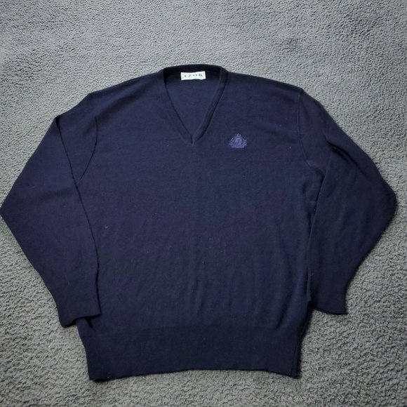 VINTAGE IZOD V Neck Pullover Sweater Mens Size L Large Blue Made In USA - Picture 1 of 8